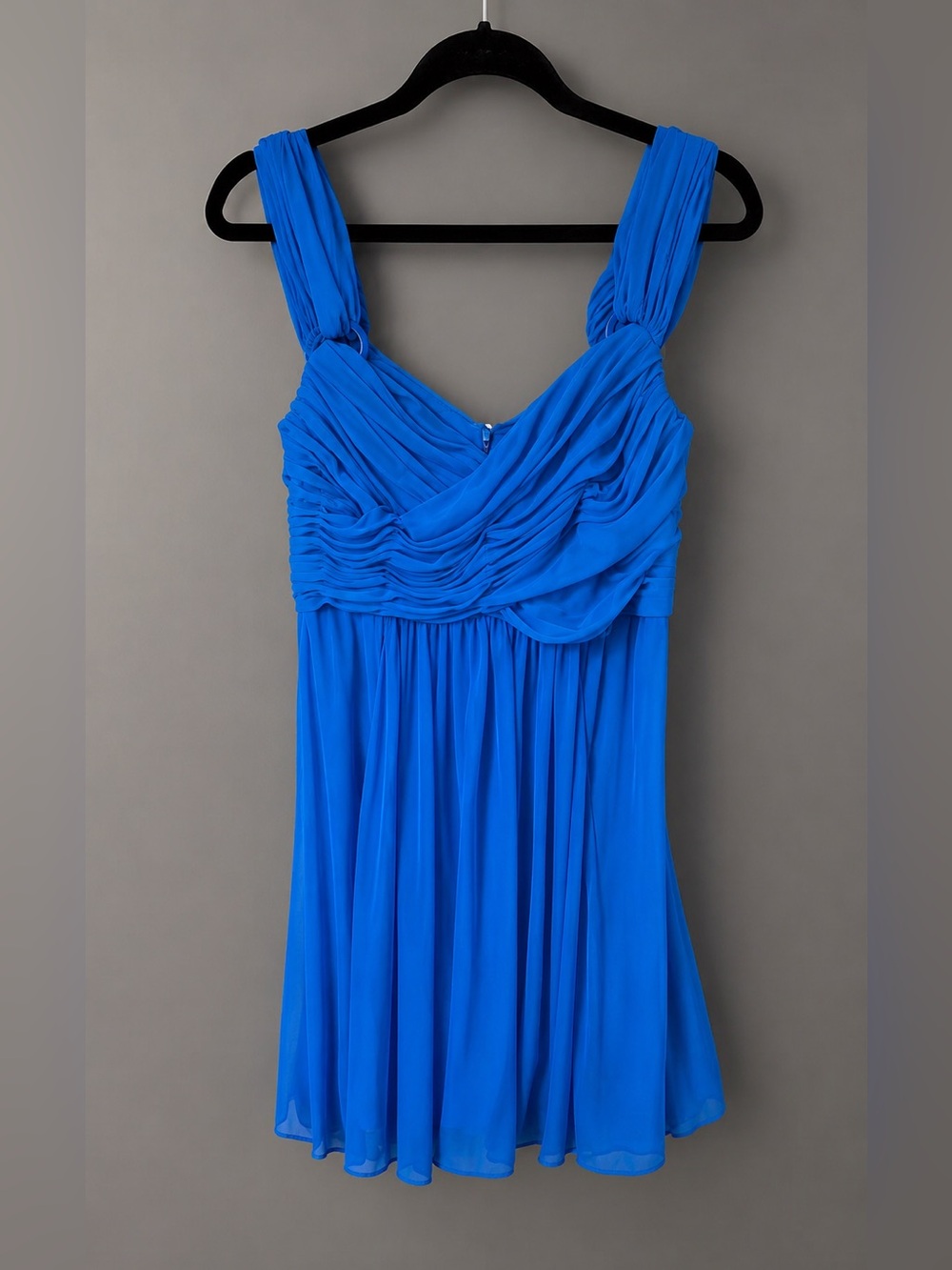 David's Bridal Bright Blue Chiffon Ruched Cocktail Dress
